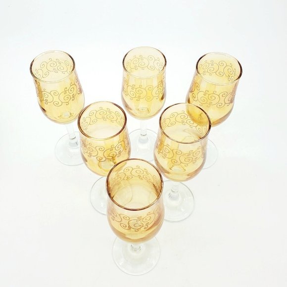 Cristalleria Fratelli Fumo Etched Crystal Wine Glasses IRIDESCENT ITALY Set 6 - Picture 4 of 6